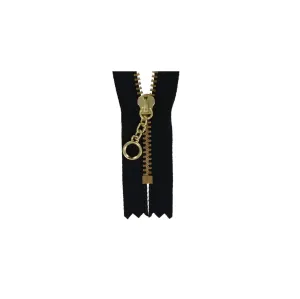 #3 Metal, Black 12" YKK Closed End Handbag Zipper with Brass Teeth, #451-12-BLK