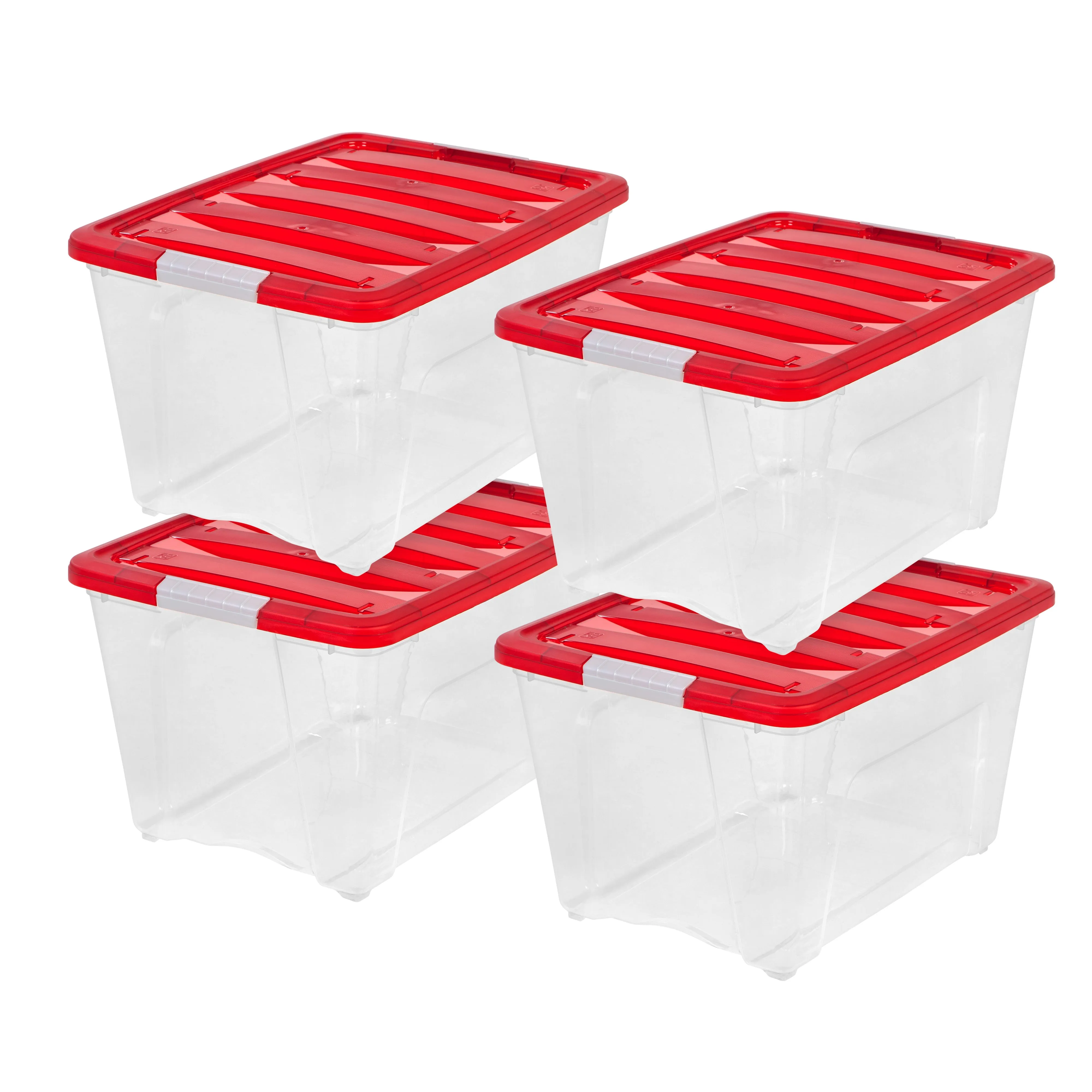 54 Qt. Stackable Holiday Storage Bin with Lid - 4 pack -, Clear/Red