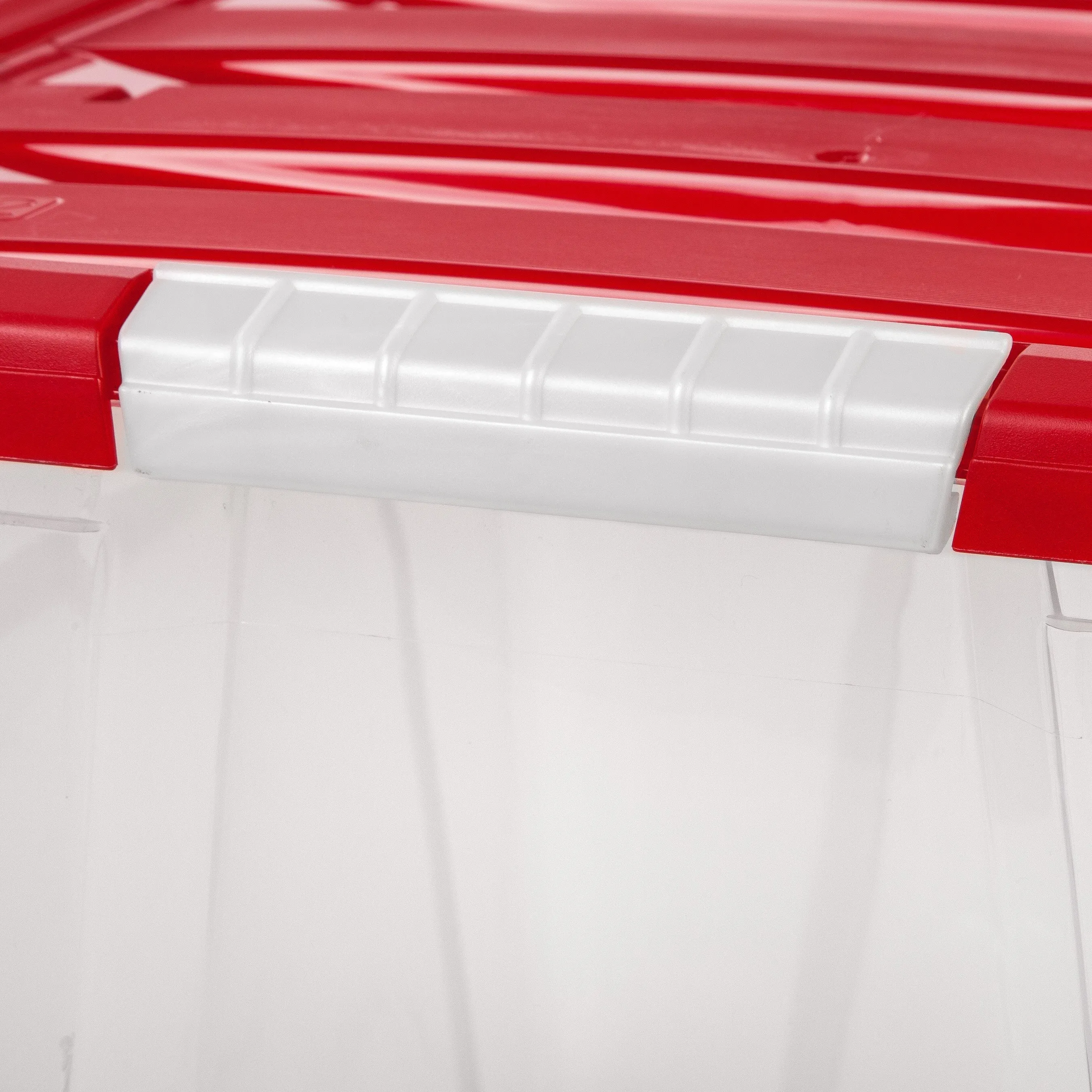 54 Qt. Stackable Holiday Storage Bin with Lid - 4 pack -, Clear/Red