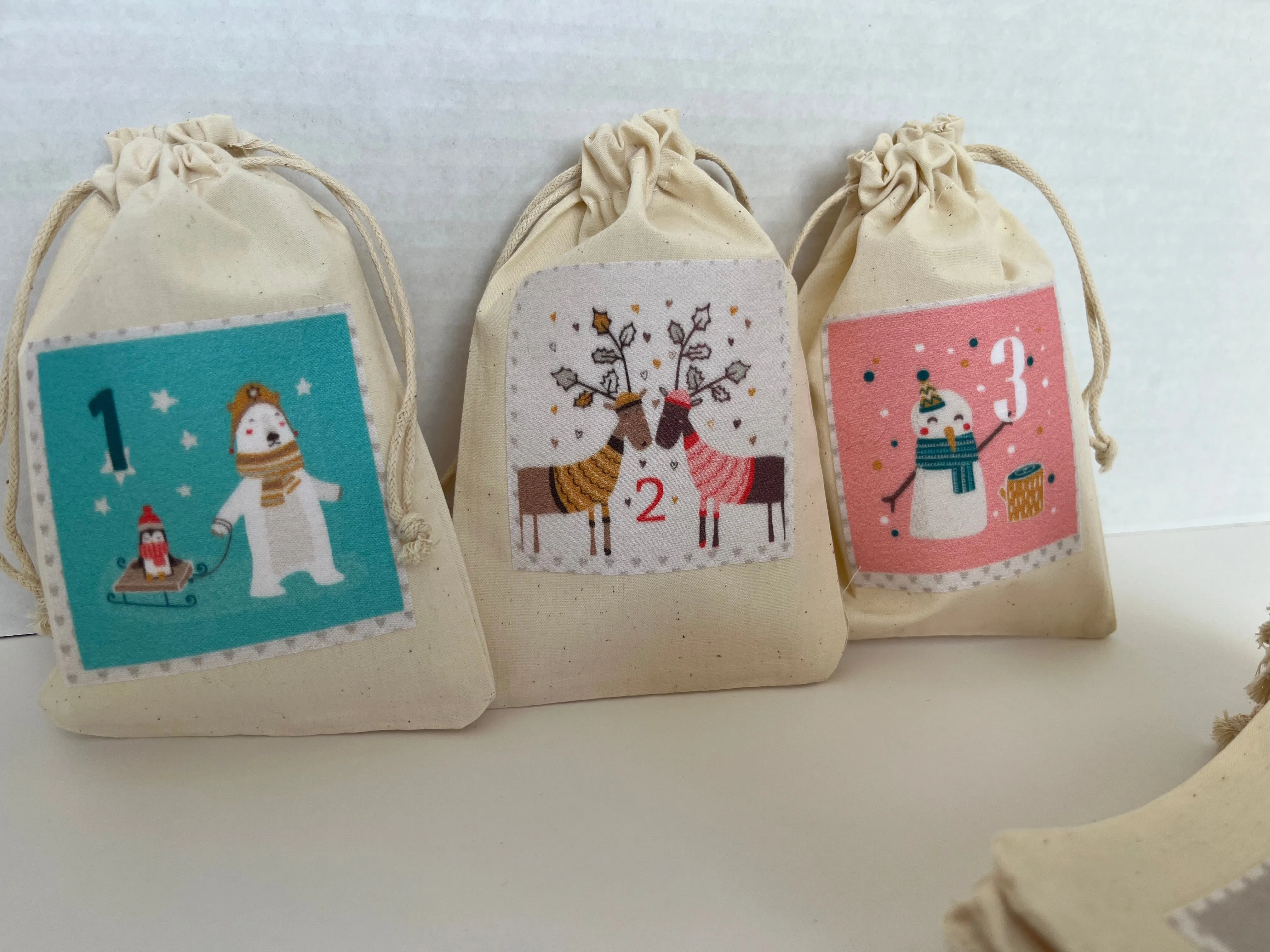 Advent Calendar Drawstring Gift Bags Bright Pastel Panels Set of 24