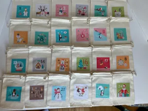 Advent Calendar Drawstring Gift Bags Bright Pastel Panels Set of 24