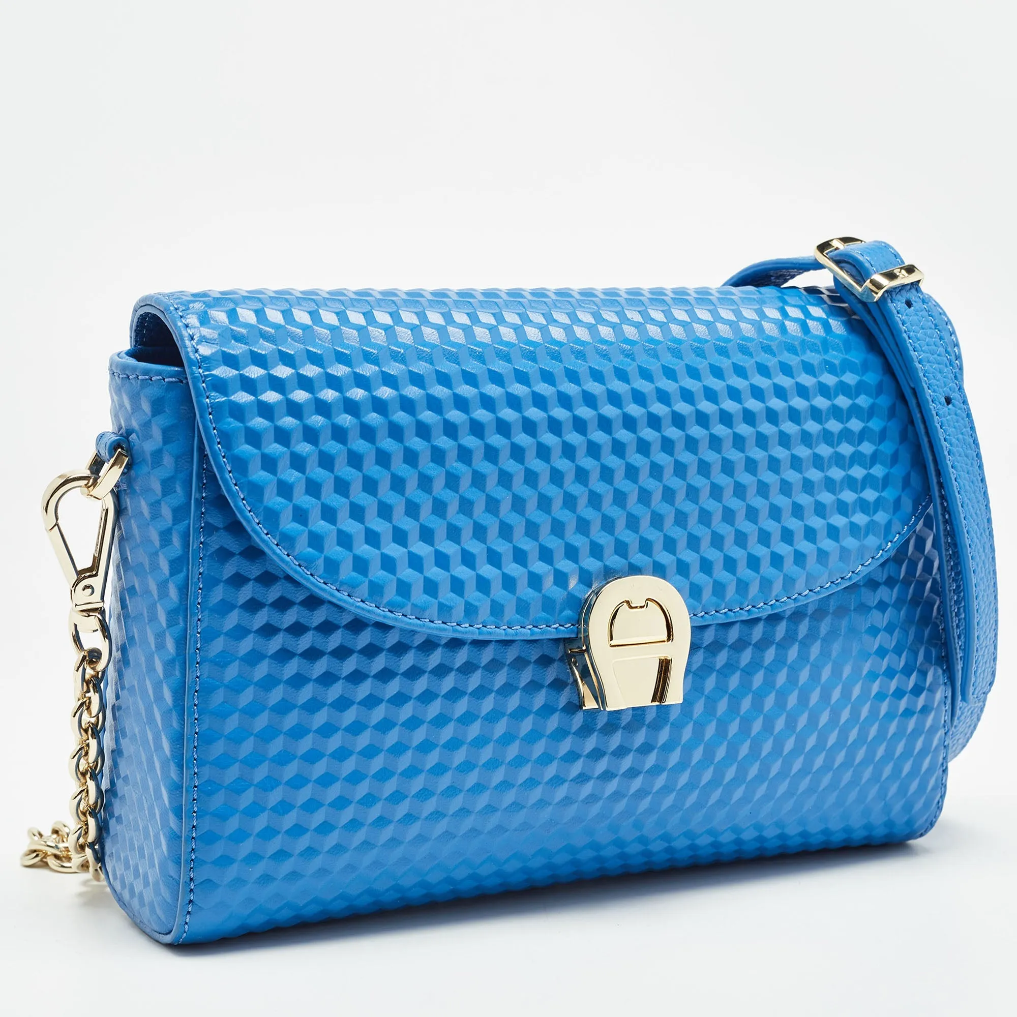 AIGNER Blue Textured Leather Genoveva Shoulder Bag