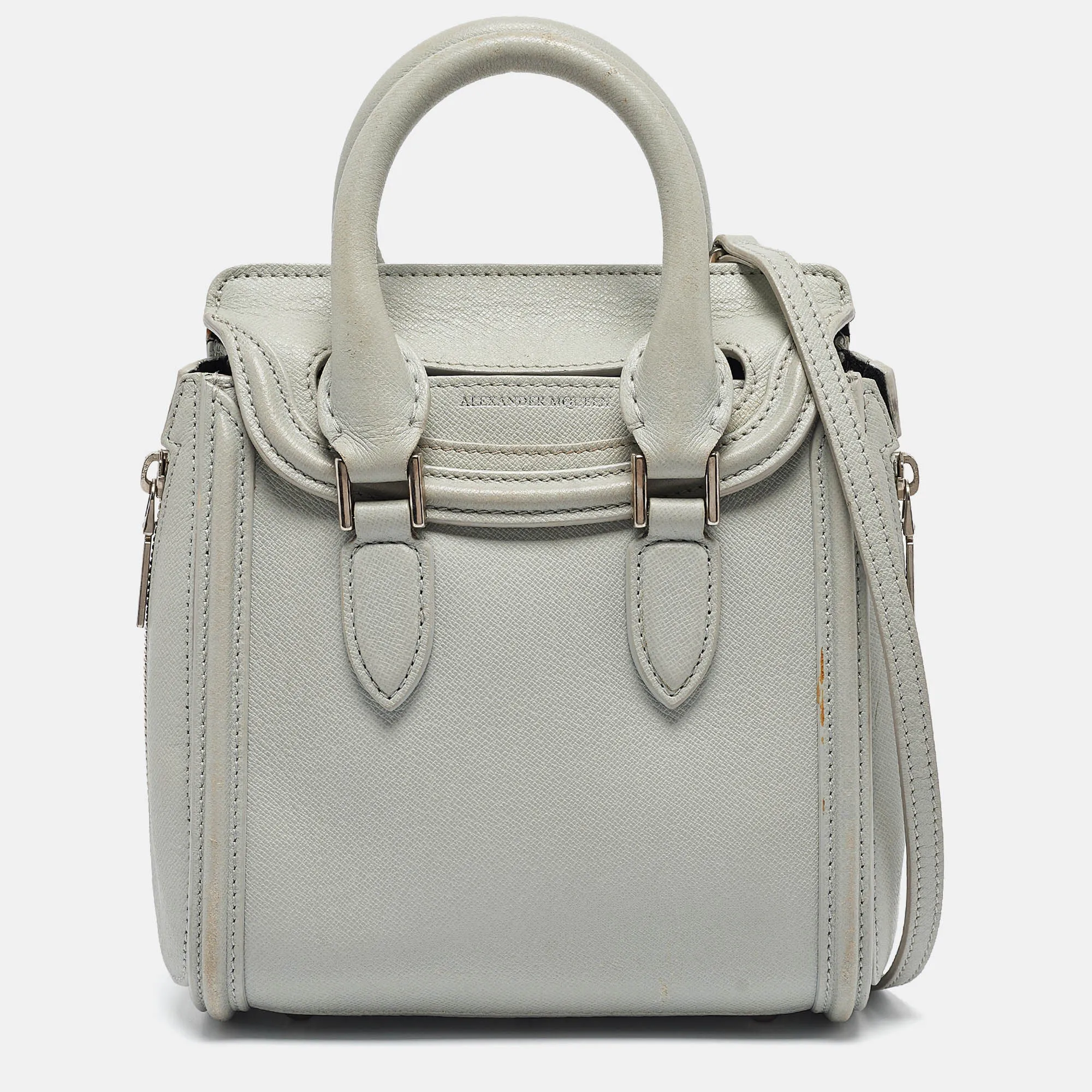 ALEXANDER MCQUEEN Light Blue Leather Mini Heroine Shoulder Bag