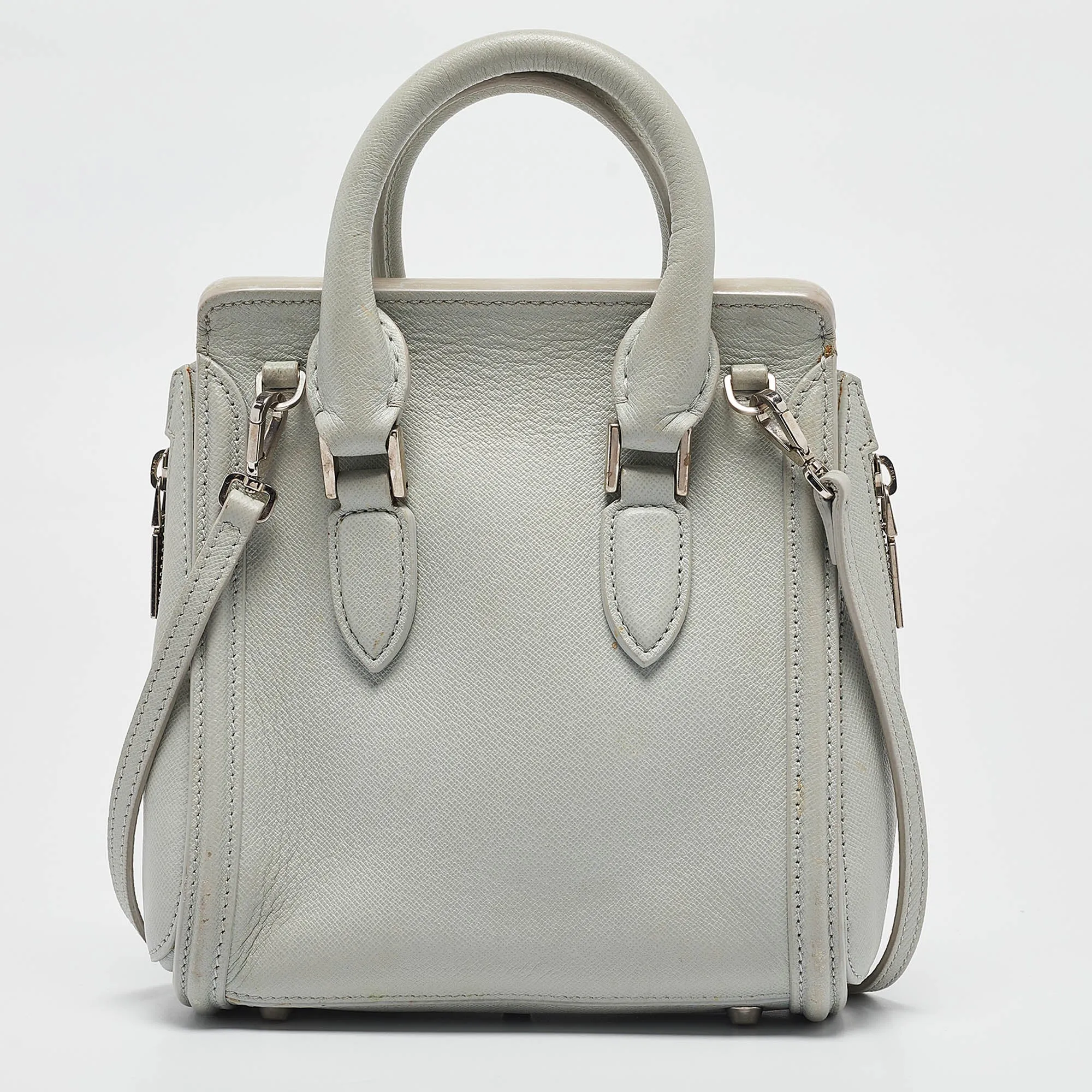 ALEXANDER MCQUEEN Light Blue Leather Mini Heroine Shoulder Bag