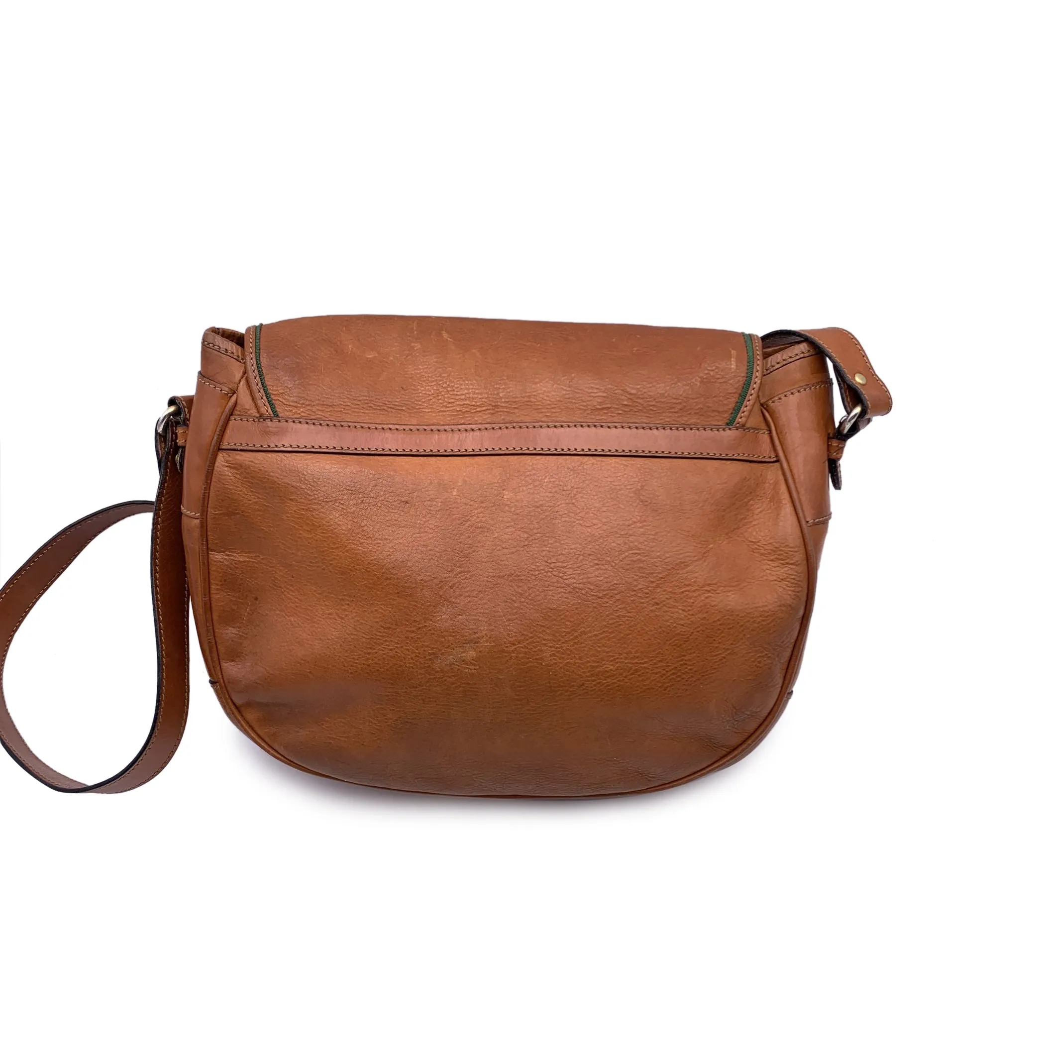 Aquascutum Vintage Light Brown Leather Messenger Crossbody Bag