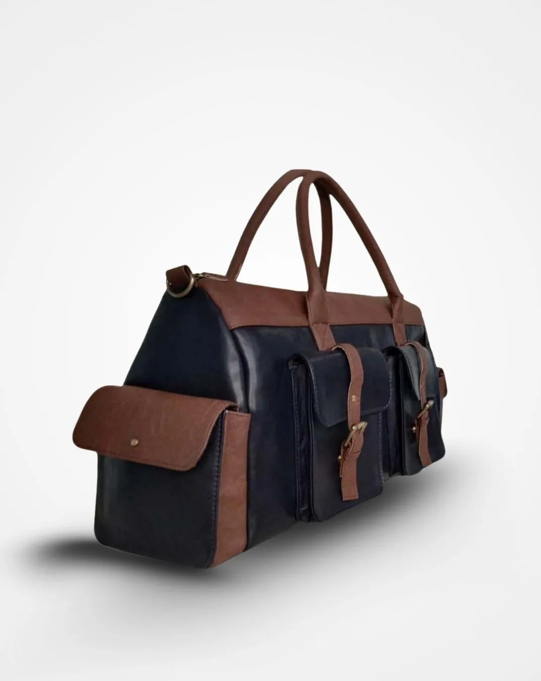 Blue & Brown 4 Pocket Leatherette Duffle / Luggage Bag