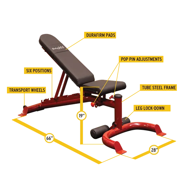 Body-Solid - FLAT/INCLINE/DECLINE BENCH, RED FRAME