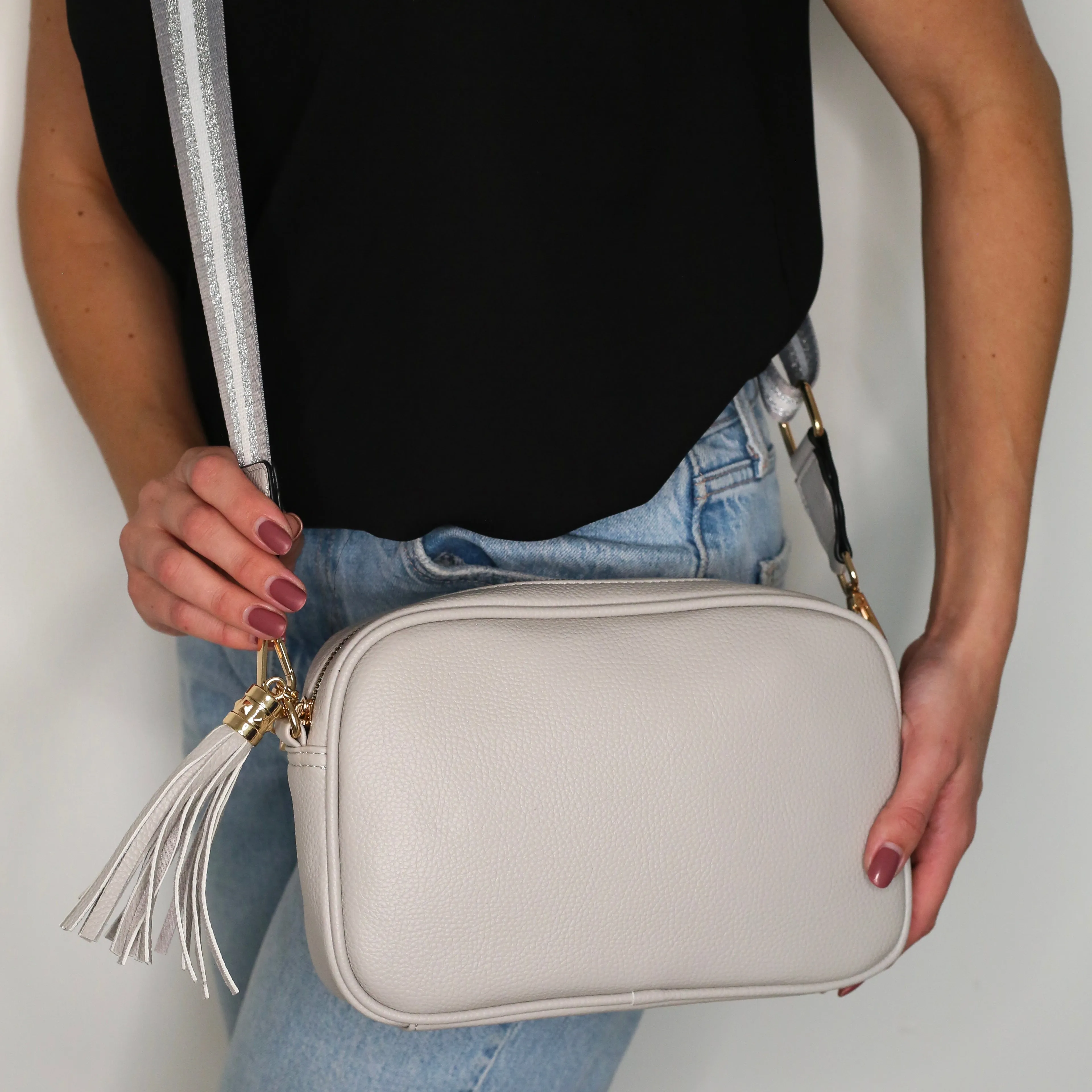 Camera Bag & Glitter Stripe Strap  - Pale Grey