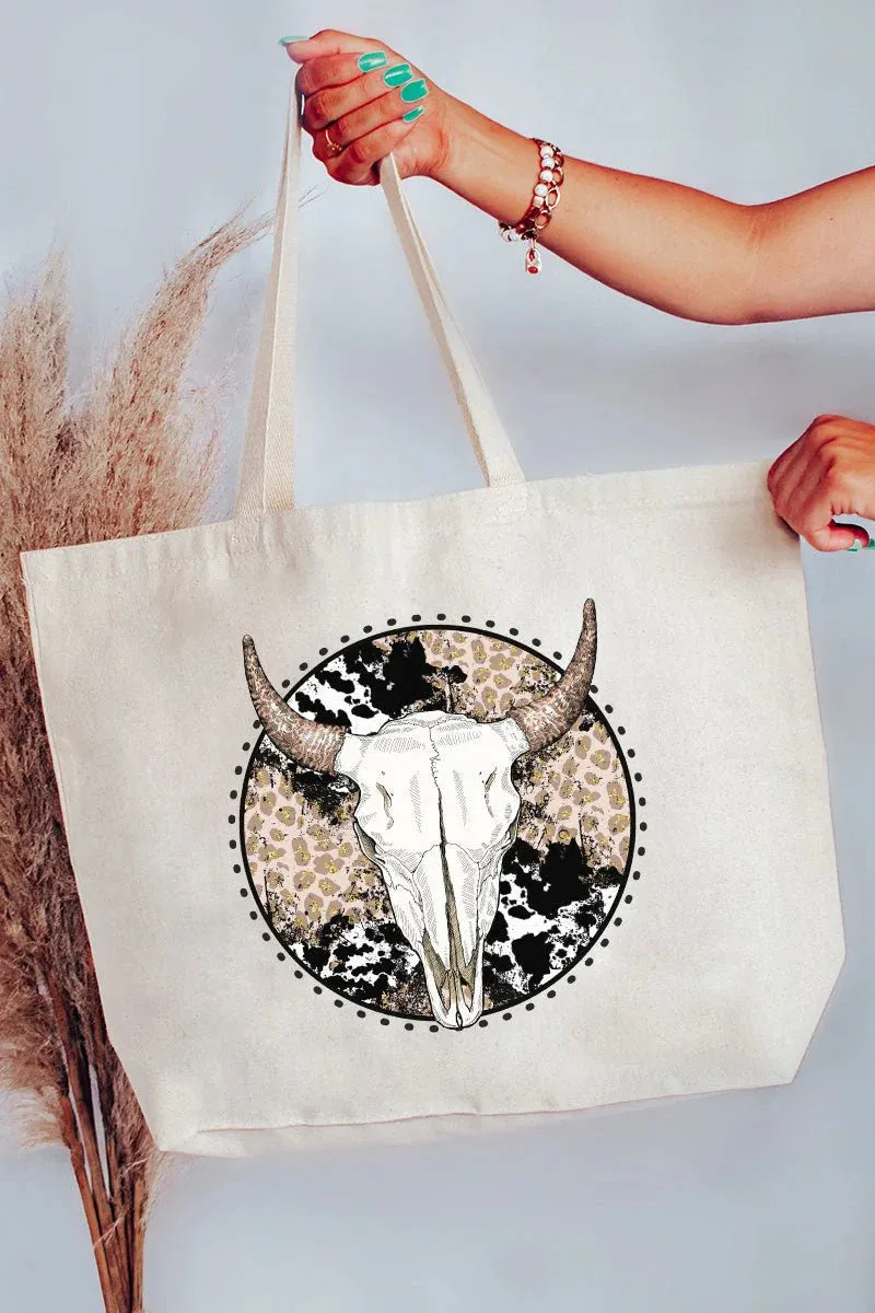 Circle Leopard Steer Canvas Jumbo Tote