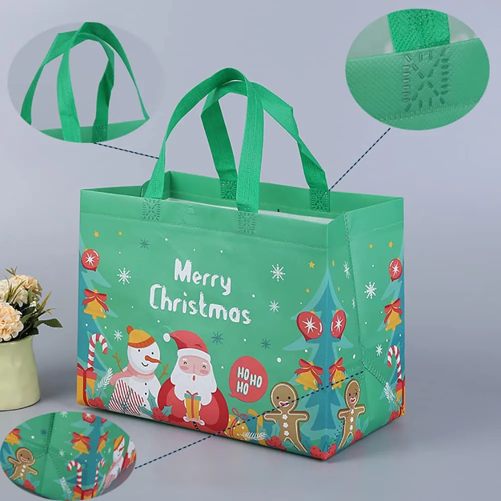 DOJoykey 12pcs Large Christmas Tote Bags with Handle, Reusable Gift Bags Shopping Bag Wrapping Bag for Xmas Holiday Party Decoration