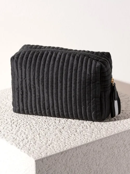 Ezra Quilted Nylon Large Boxy Cosmetic Pouch in Black