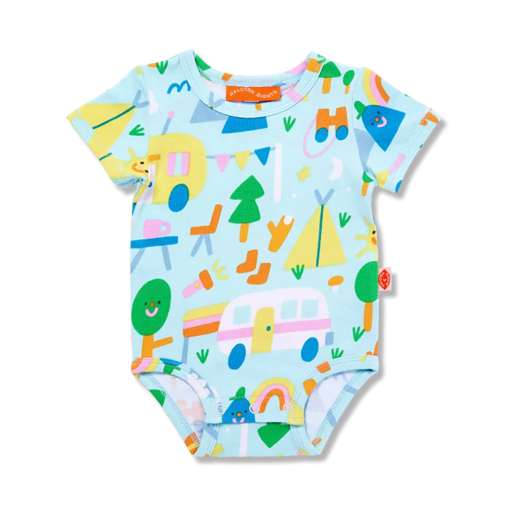 HALCYON NIGHTS HAPPY CAMPERS SHORT SLEEVE BODYSUIT