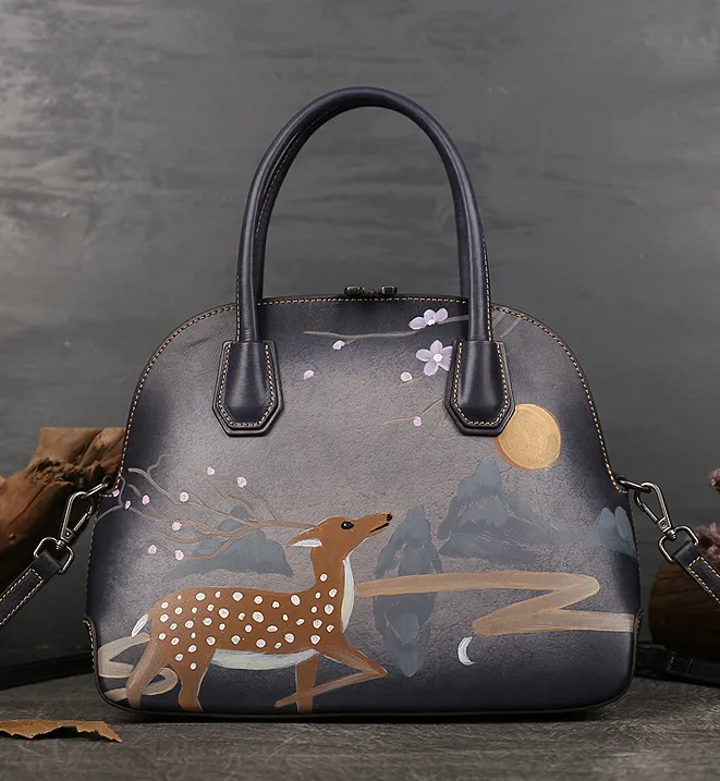 Handmade Christmas Deer Leather Women Handbag 1115