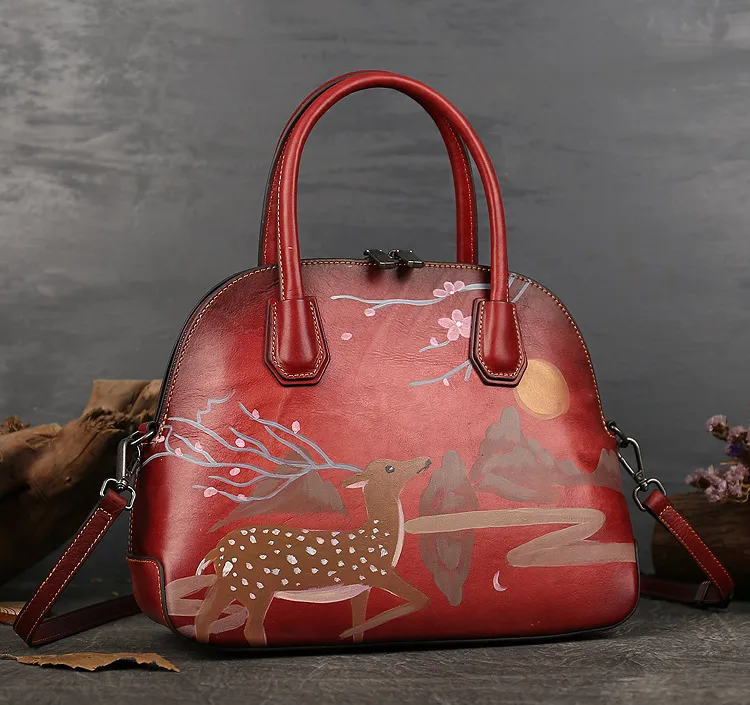 Handmade Christmas Deer Leather Women Handbag 1115