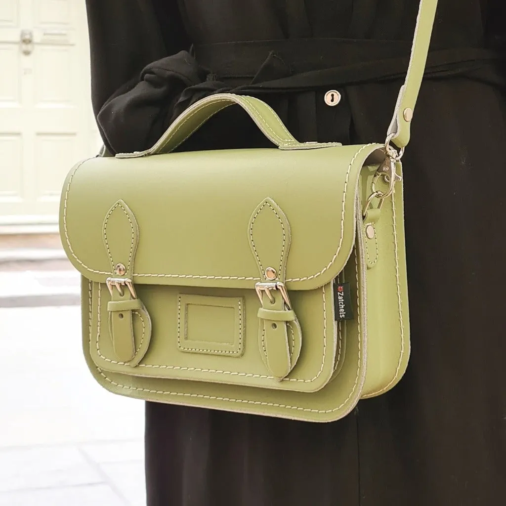 Handmade Leather Midi Satchel -  Sage Green - Made in the UK