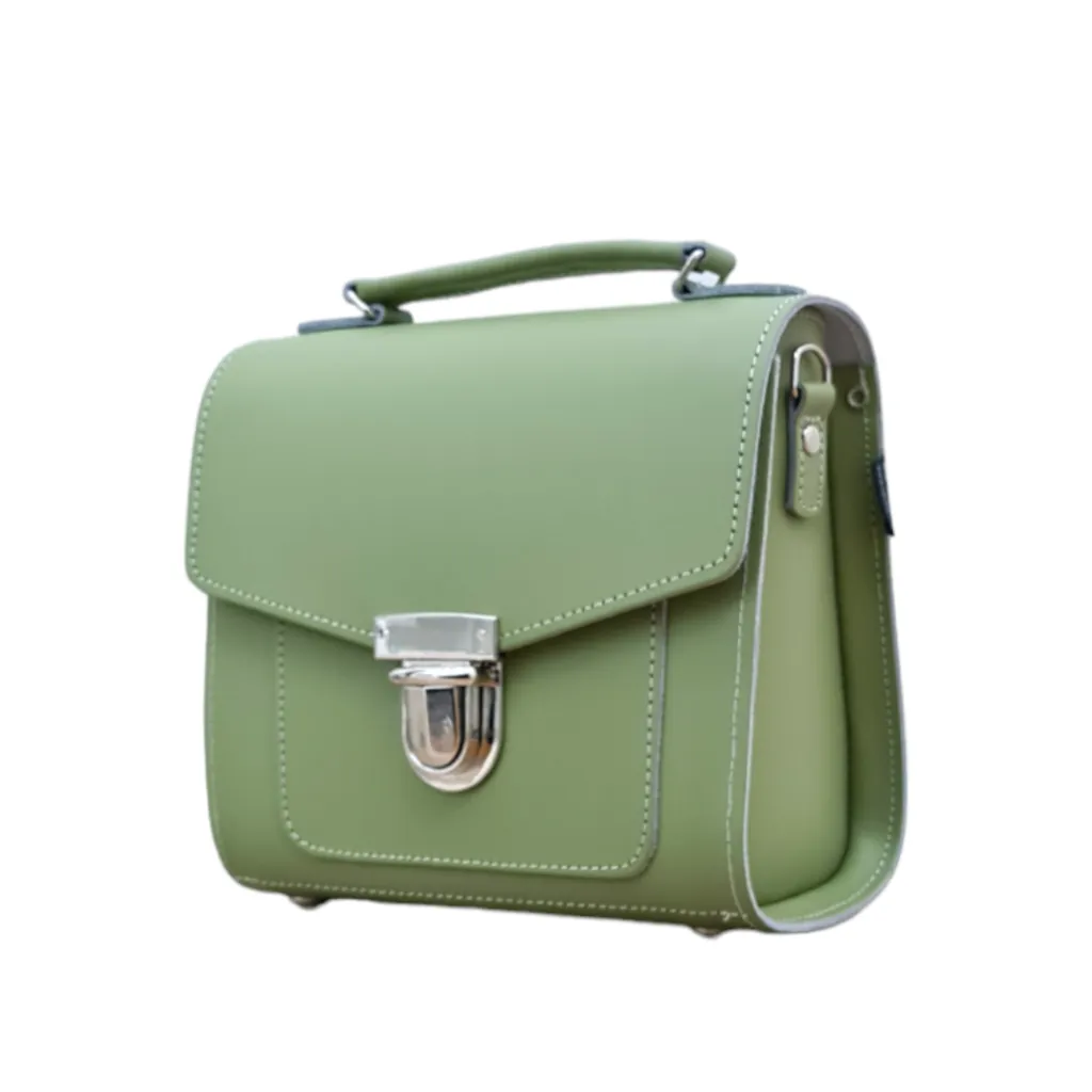 Handmade Leather Sugarcube Handbag - Sage Green - Made in the UK