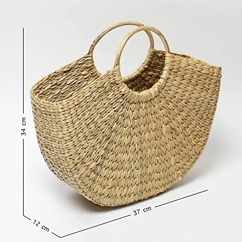 Handmade Women's Tote Bag - Dry Grass Washable Handbag (Beige Color)