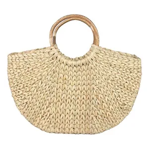 Handmade Women's Tote Bag - Dry Grass Washable Handbag (Beige Color)