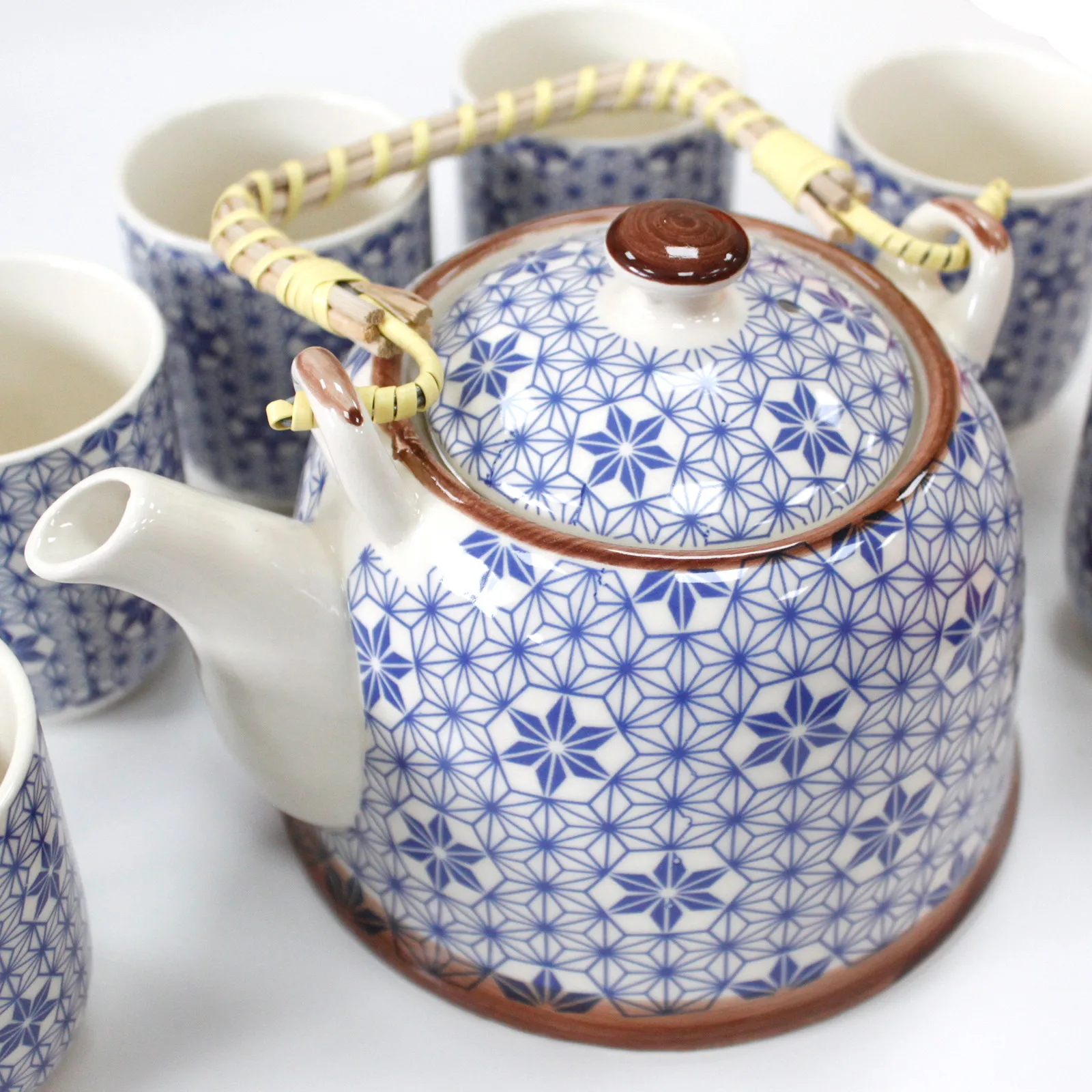 Herbal Teapot Set - Blue Star | Elegant Tea Pot with Metal Strainer & 6 Matching Cups | Perfect Gift for Tea Lovers