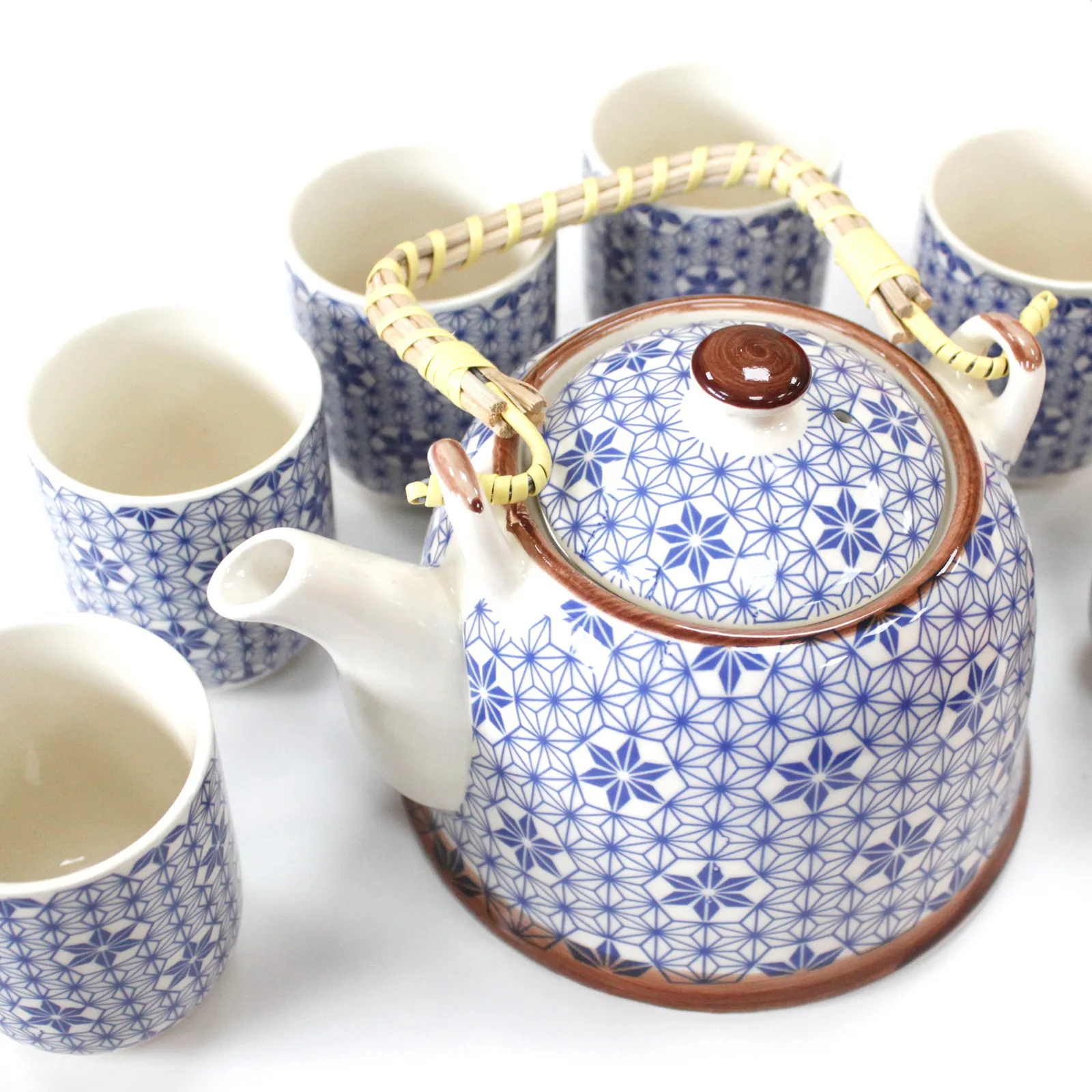 Herbal Teapot Set - Blue Star | Elegant Tea Pot with Metal Strainer & 6 Matching Cups | Perfect Gift for Tea Lovers