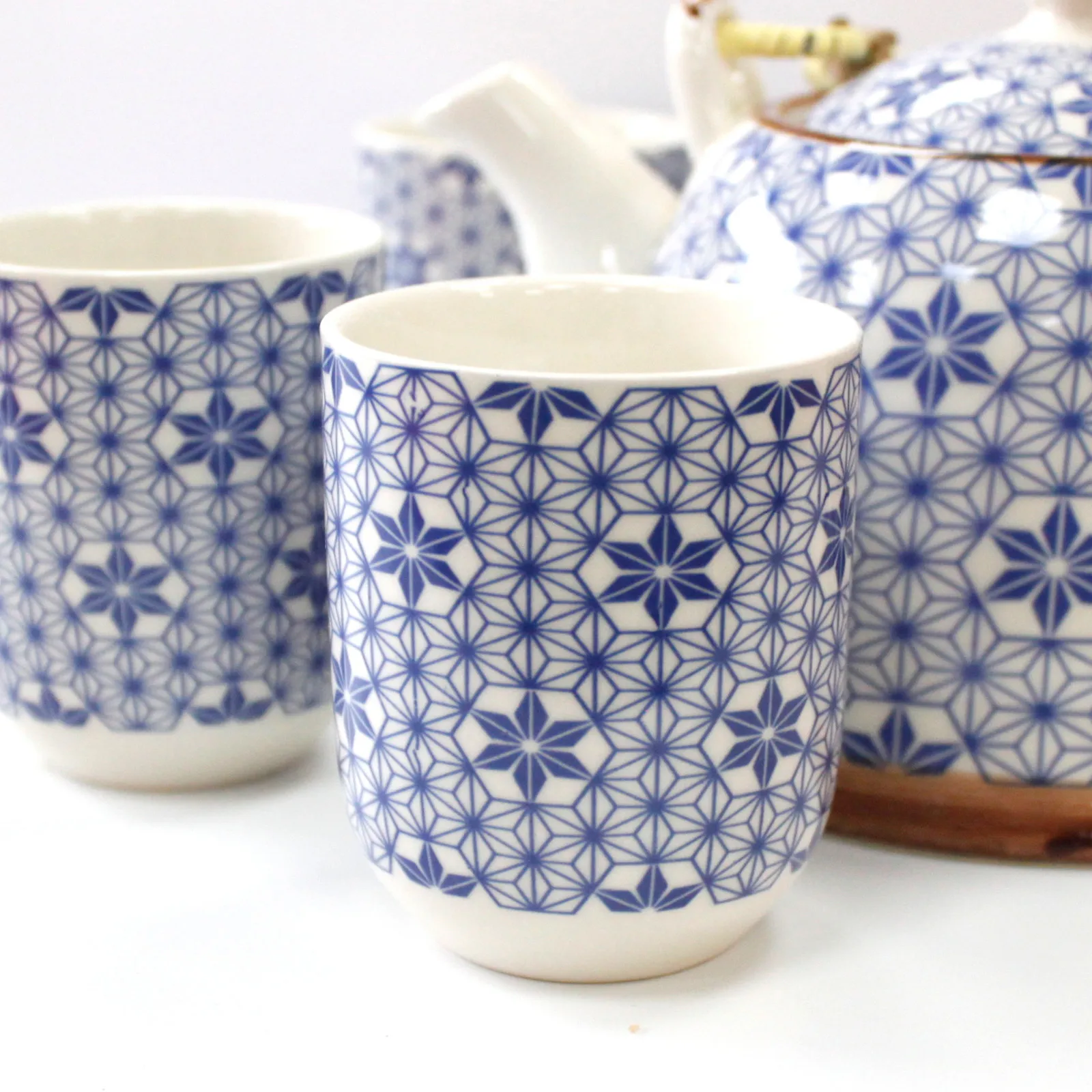 Herbal Teapot Set - Blue Star | Elegant Tea Pot with Metal Strainer & 6 Matching Cups | Perfect Gift for Tea Lovers