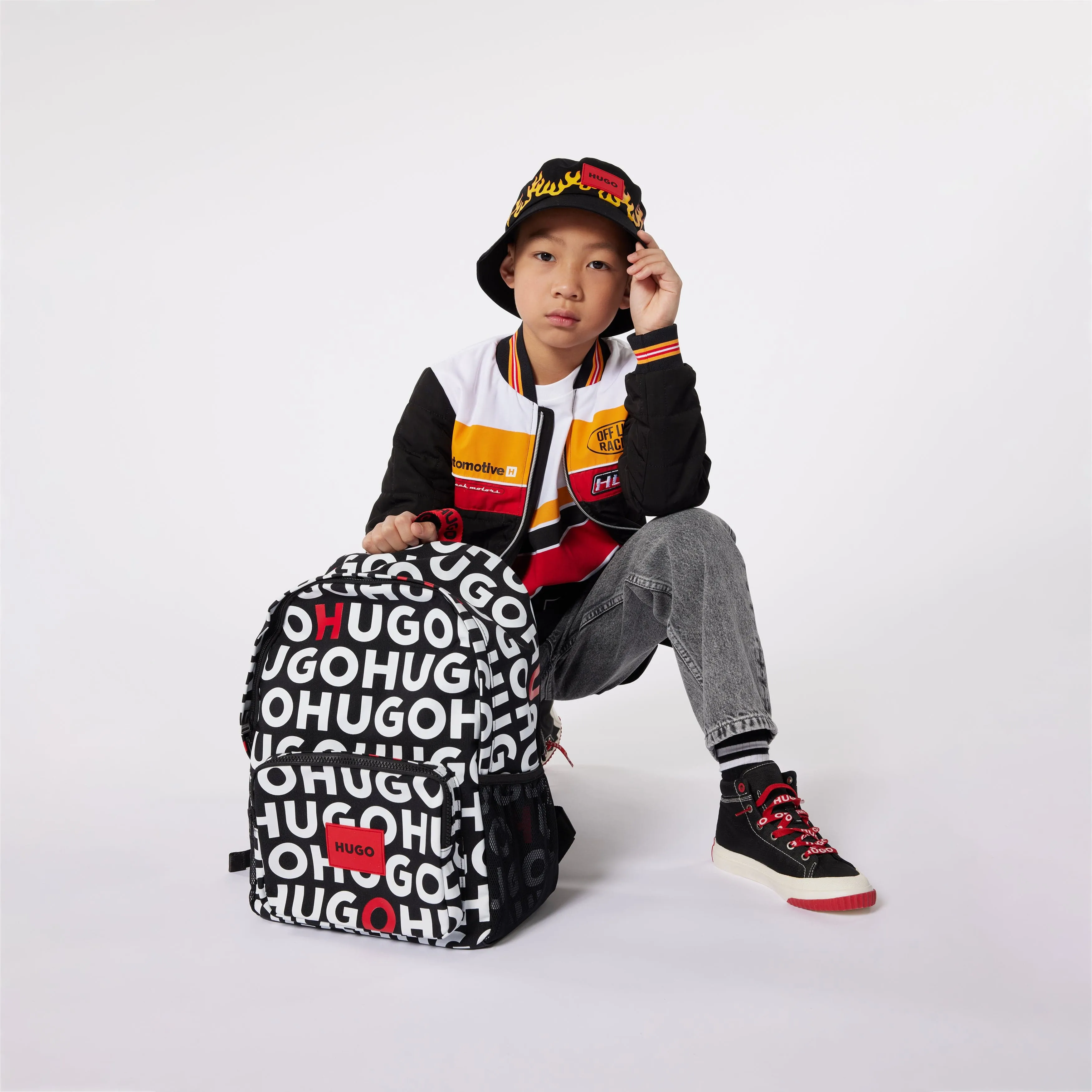 Hugo Kids Logo Print Backpack in Black (39cm)