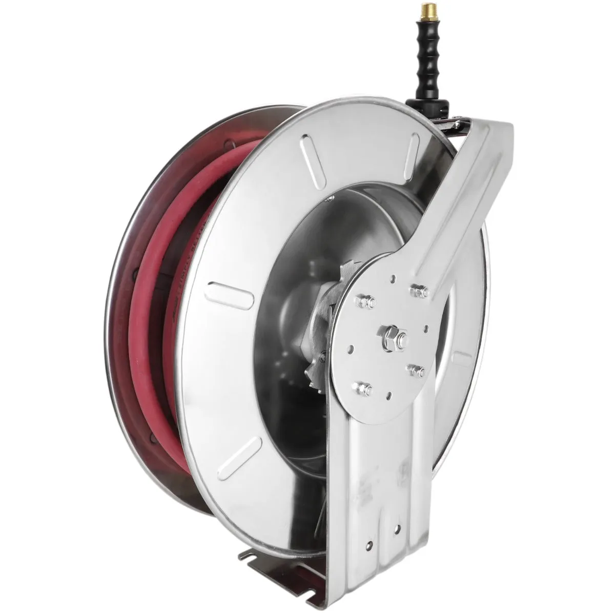 Industrial Stainless Steel Hose Reel Retractable, 1/4" ID x 25' Ultra-Lightweight Rubber Hose w/ 1/4" NPT, 300 PSI