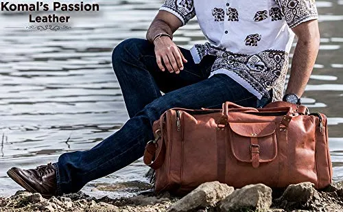 Leather duffle bags large 24 Inch Square Duffel Travel Gym Sports Overnight Weekender Leather Bag for men and women by KPL