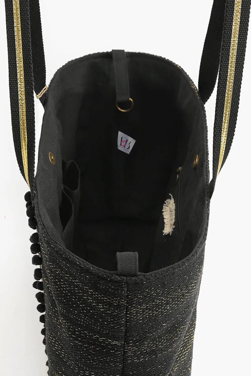 Luxe Love Tote - Hand Beaded Large Black Tote For Women