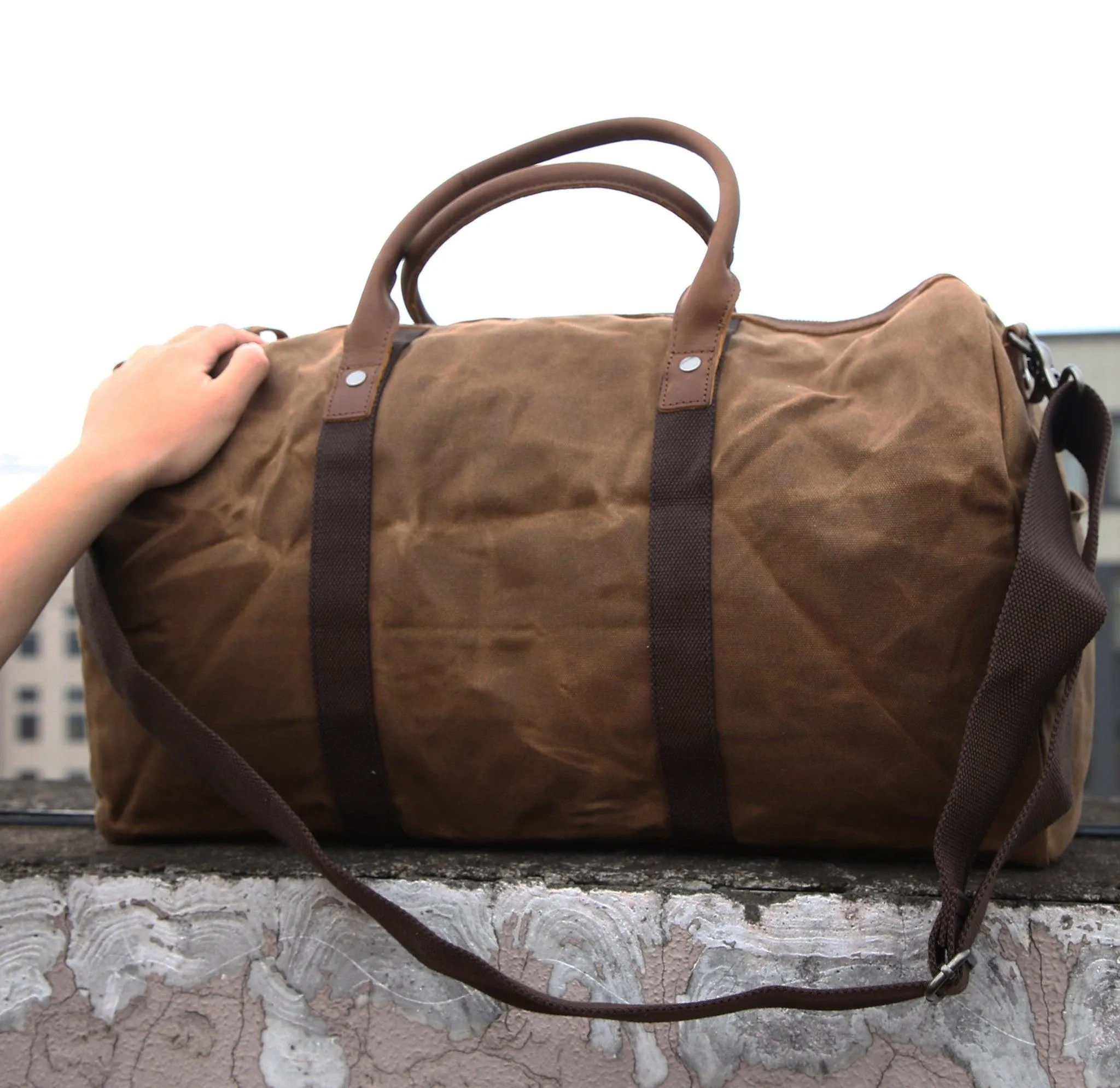 Mens Waxed Canvas Travel Duffle Bag Carry-on Size