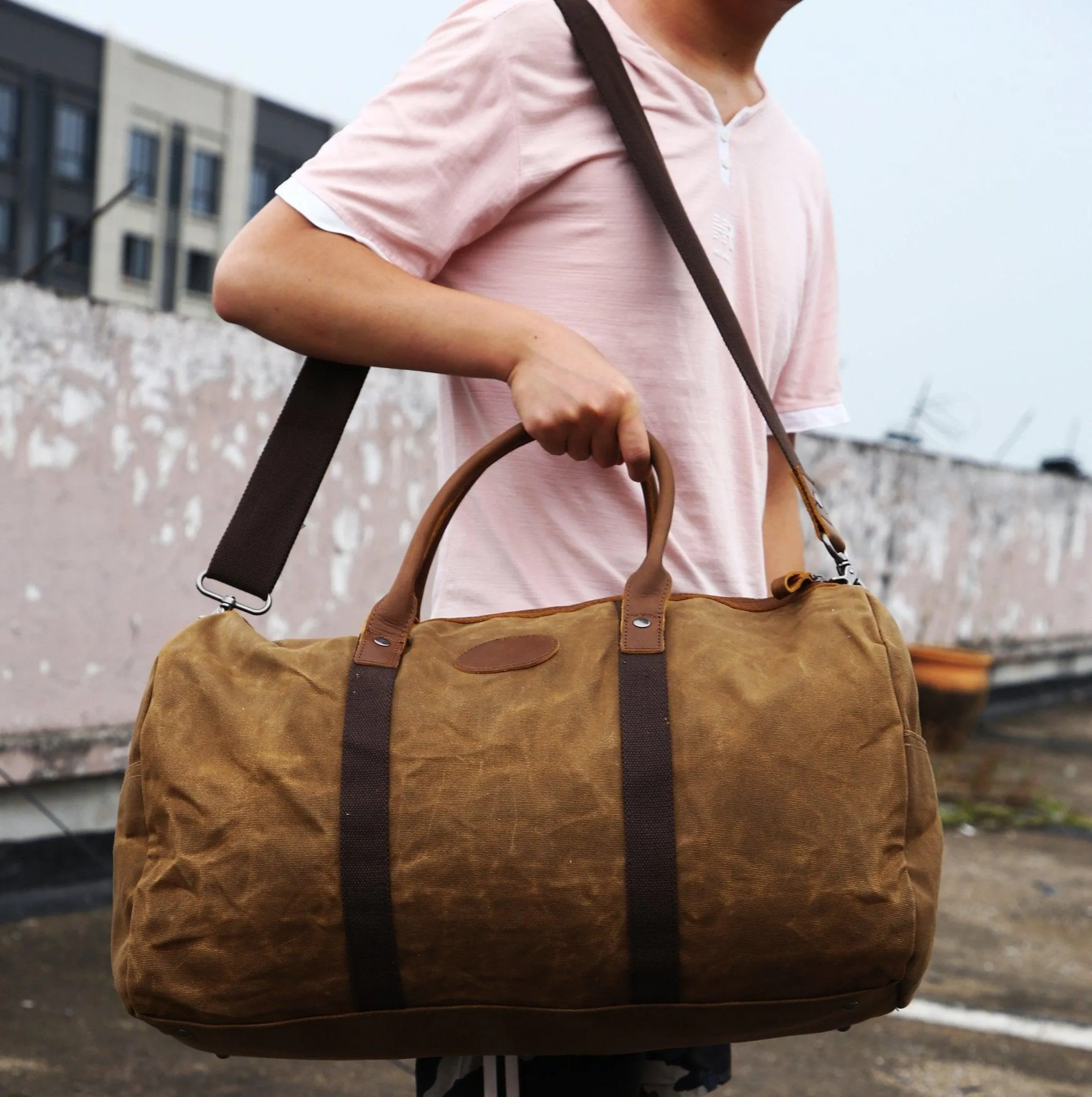 Mens Waxed Canvas Travel Duffle Bag Carry-on Size