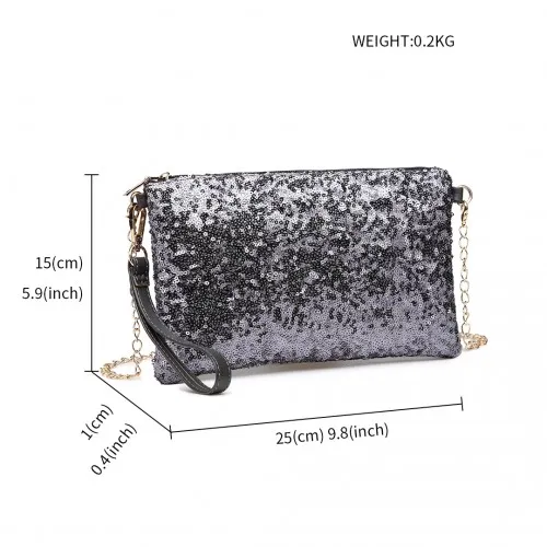 Miss Lulu Sequins Clutch Evening Bag - Grey | Elegant & Stylish Party Accessory