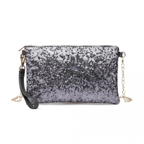 Miss Lulu Sequins Clutch Evening Bag - Grey | Elegant & Stylish Party Accessory