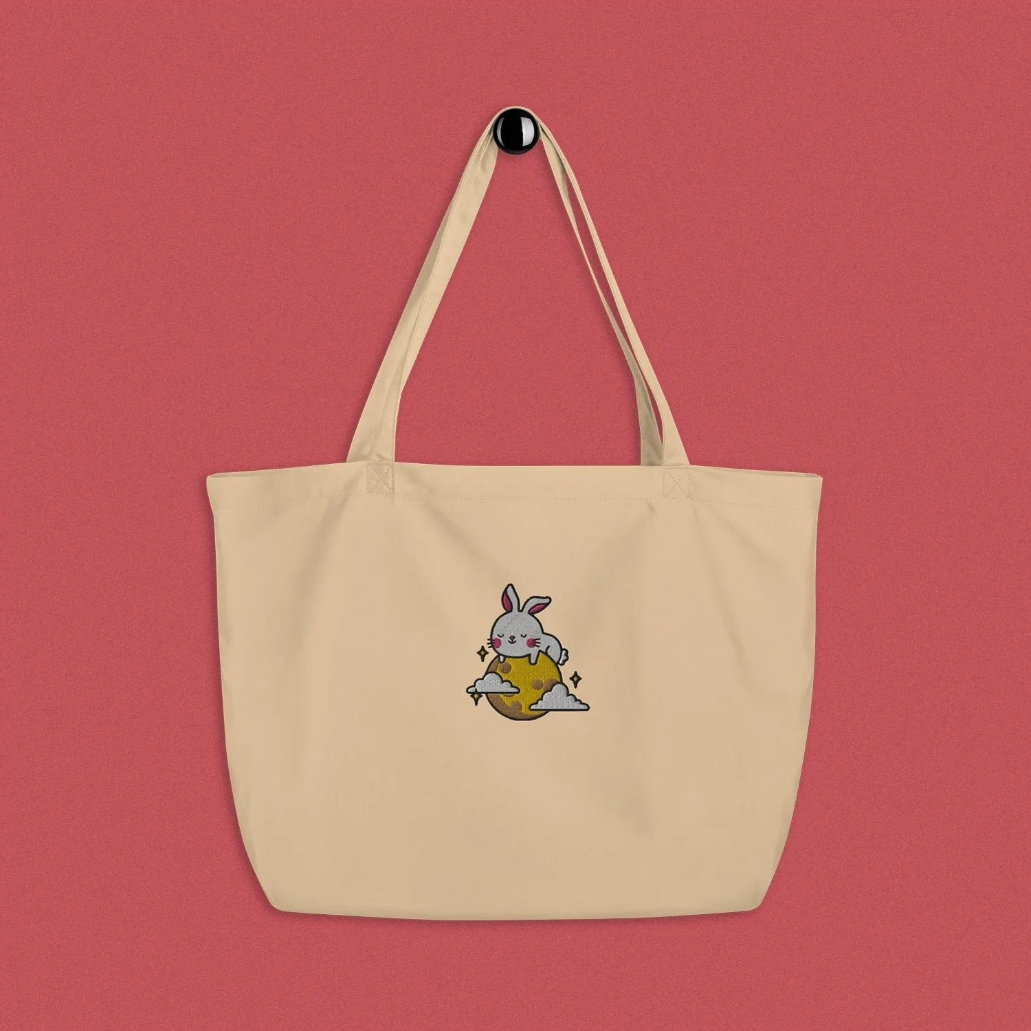 Moon Rabbit Embroidered Large Tote