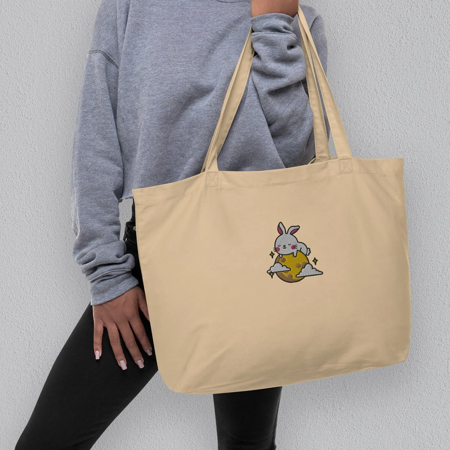 Moon Rabbit Embroidered Large Tote