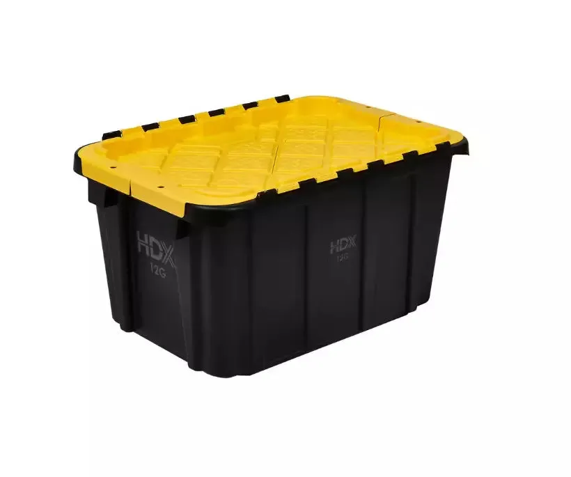 NJA-HDX 12 Gal.Heavy Duty Tough Storage W/ Handles Flip Top Tote Blk / Yellow Lid