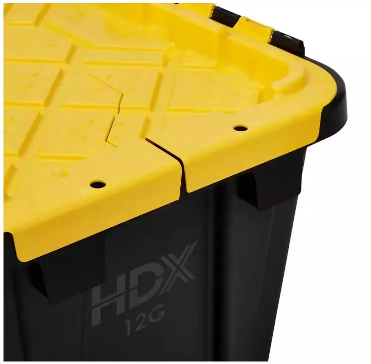 NJA-HDX 12 Gal.Heavy Duty Tough Storage W/ Handles Flip Top Tote Blk / Yellow Lid