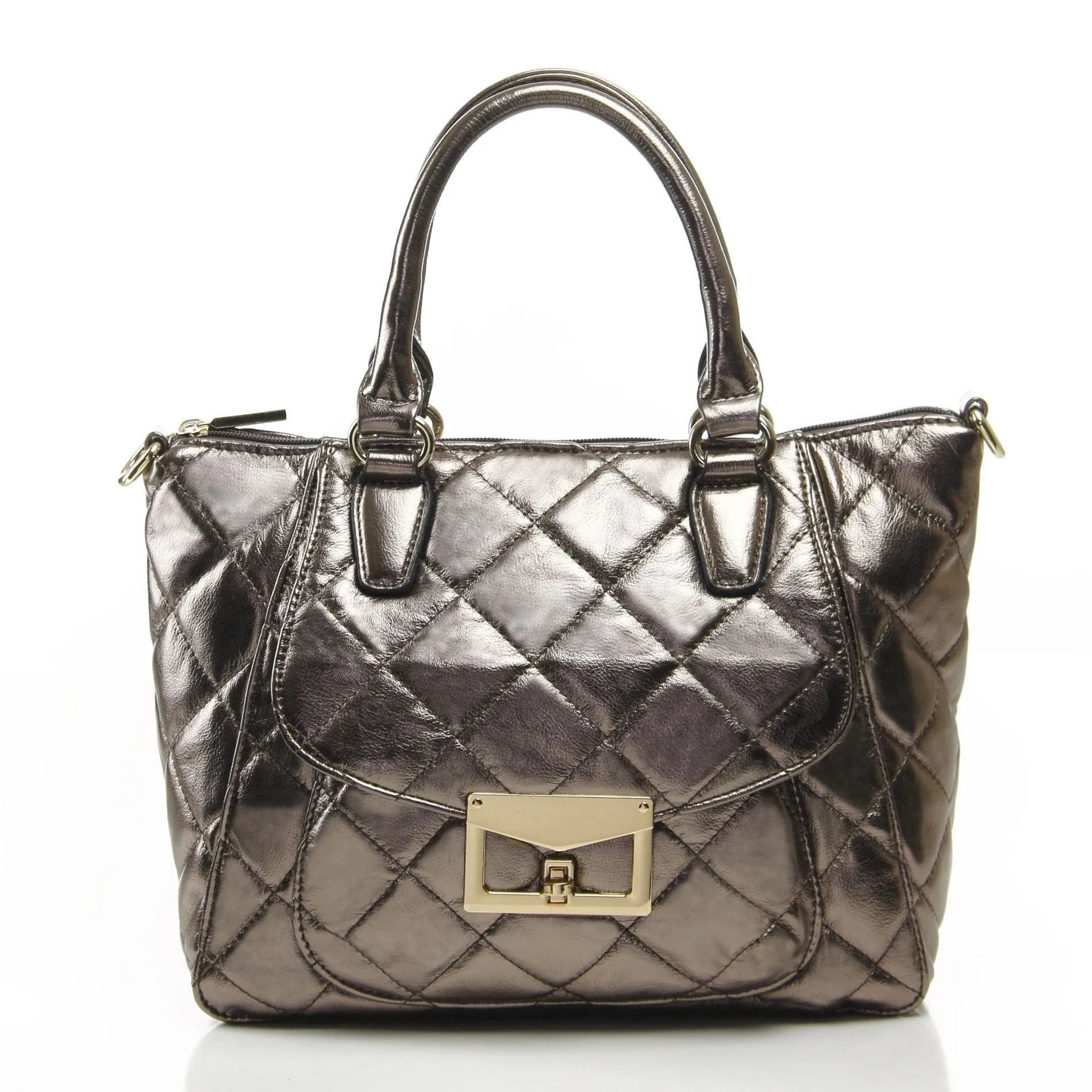 Quilted Metallic Antoinette Satchel Bag