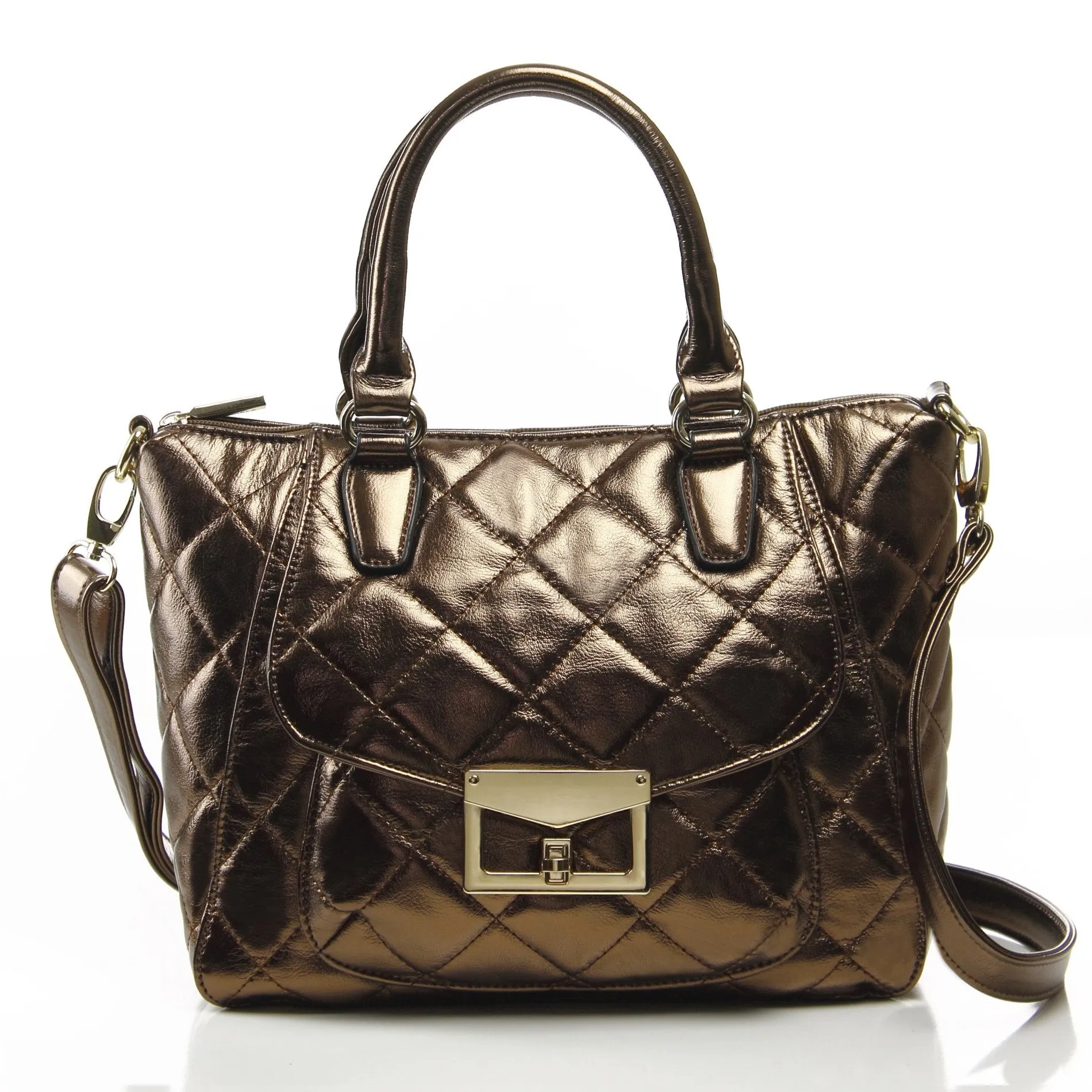 Quilted Metallic Antoinette Satchel Bag