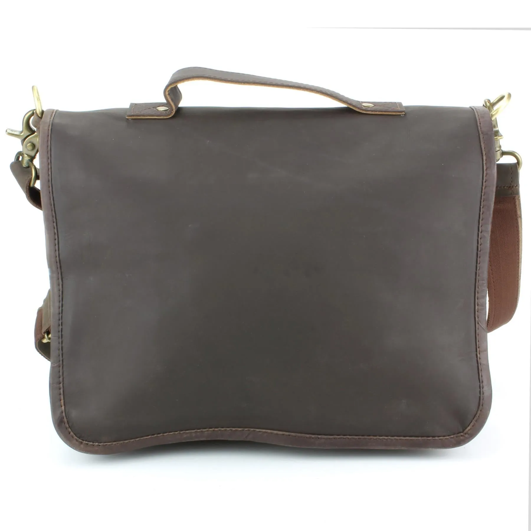 Real Leather Two Compartment Satchel - Dark Brown