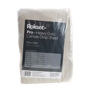 ROKSET Pro Heavy Duty Canvas Drop Sheet 12 x 12 Feet 3.65 x 3.65 Metres