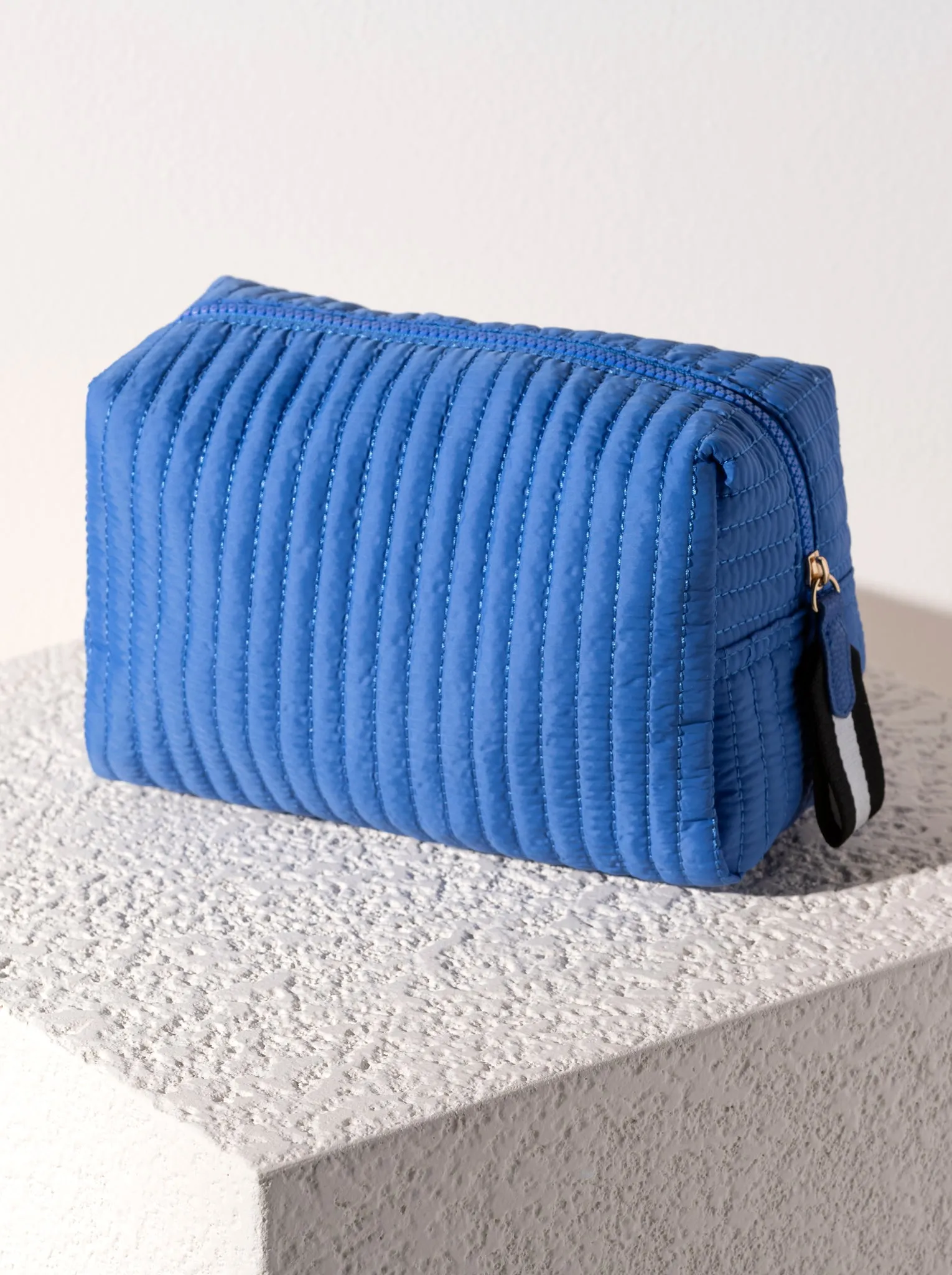 Shiraleah Ezra Quilted Nylon Large Boxy Cosmetic Pouch, Ultramarine