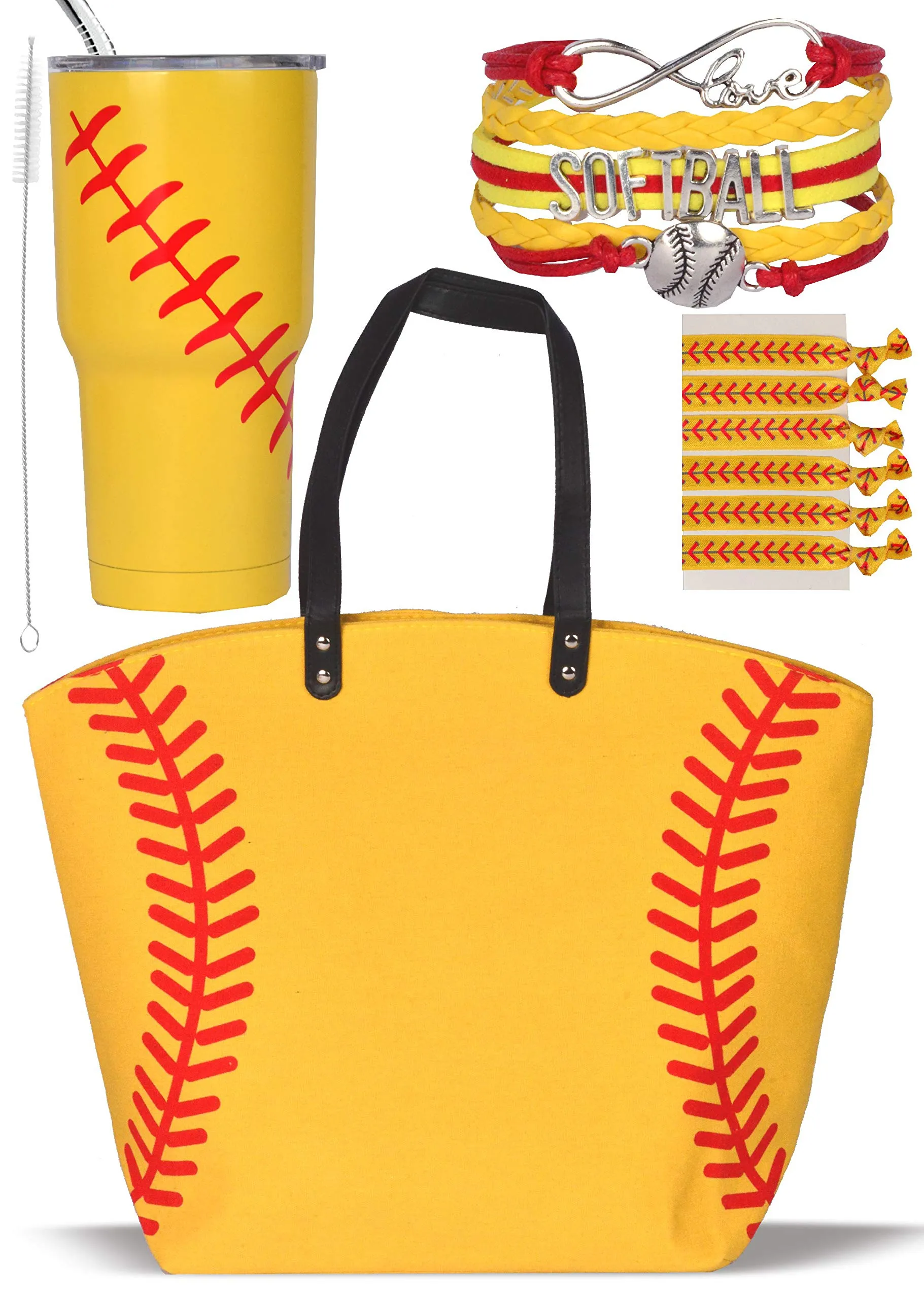 Softball Canvas Tote Bag Handbag, Softball Tumbler Cup, Softball Hair Accessories