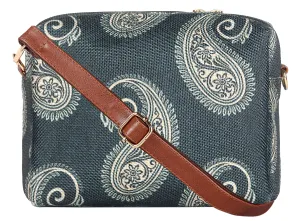 THE CLOWNFISH Isla Printed Handicraft Fabric Crossbody Sling bag for Women Casual Party Bag Purse with Adjustable Shoulder Strap and Printed Design for Ladies College Girls (Ash Grey)