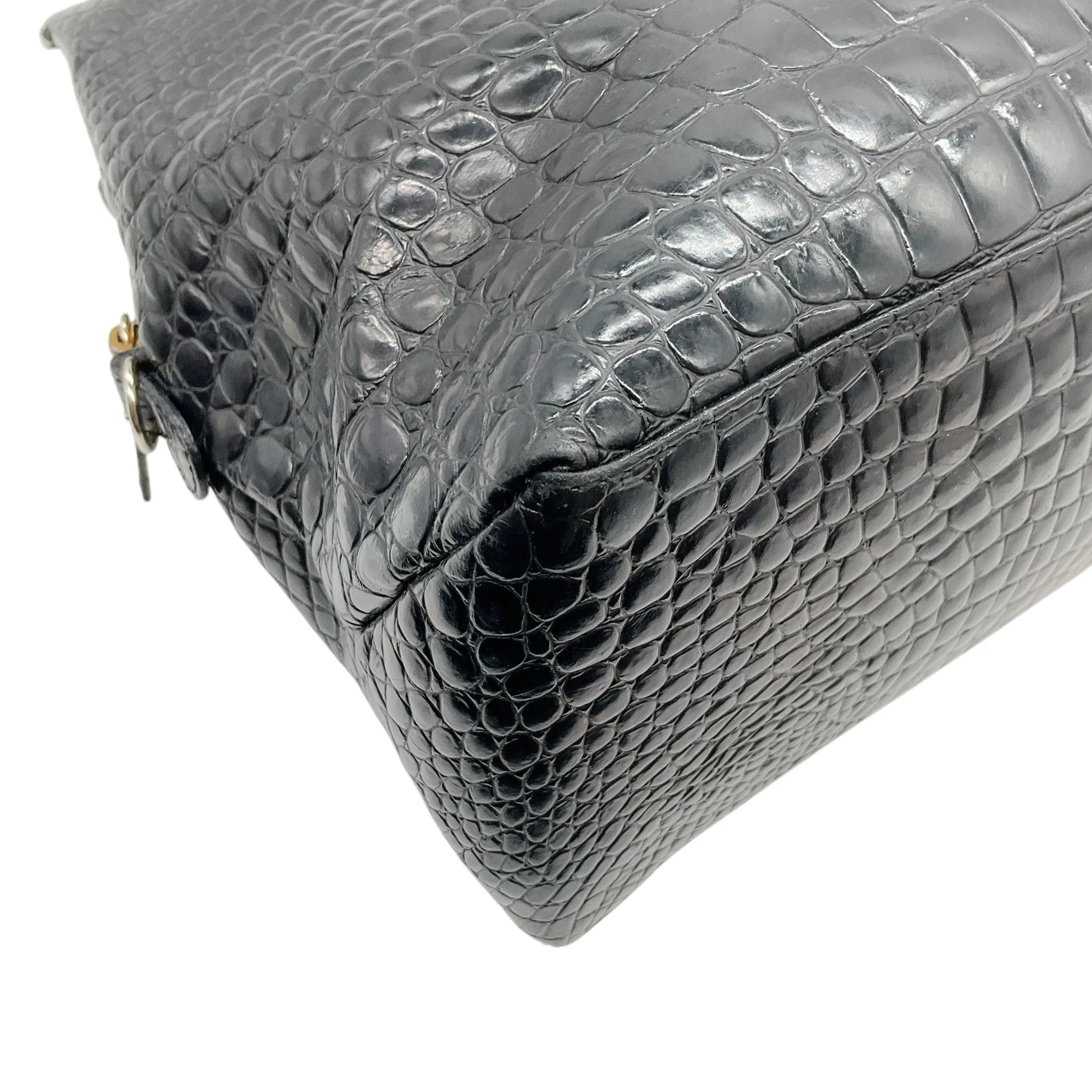 Versace Vintage 1990's Black Croc Embossed Satchel