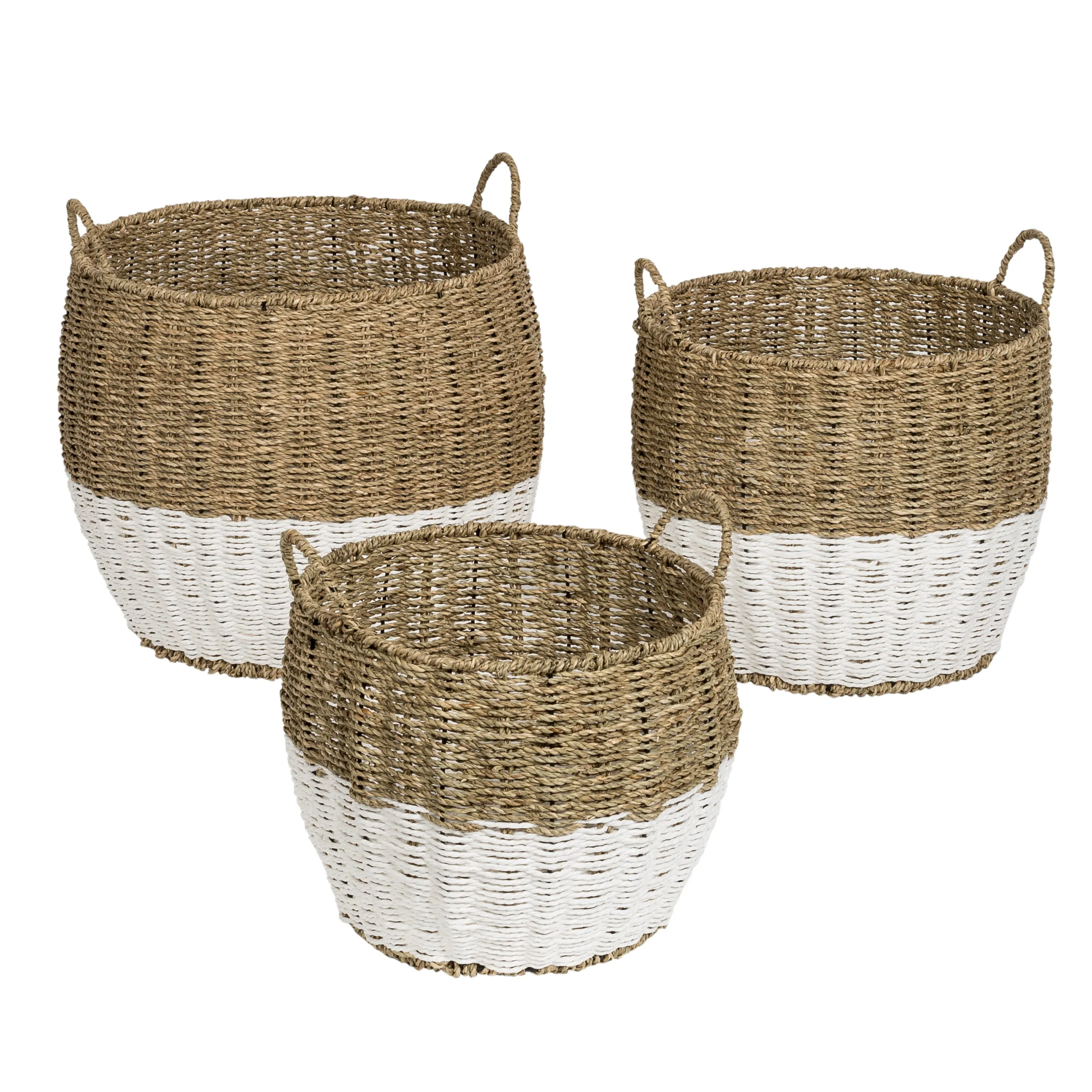 White/Natural Seagrass Round Nesting Baskets (Set of 3)