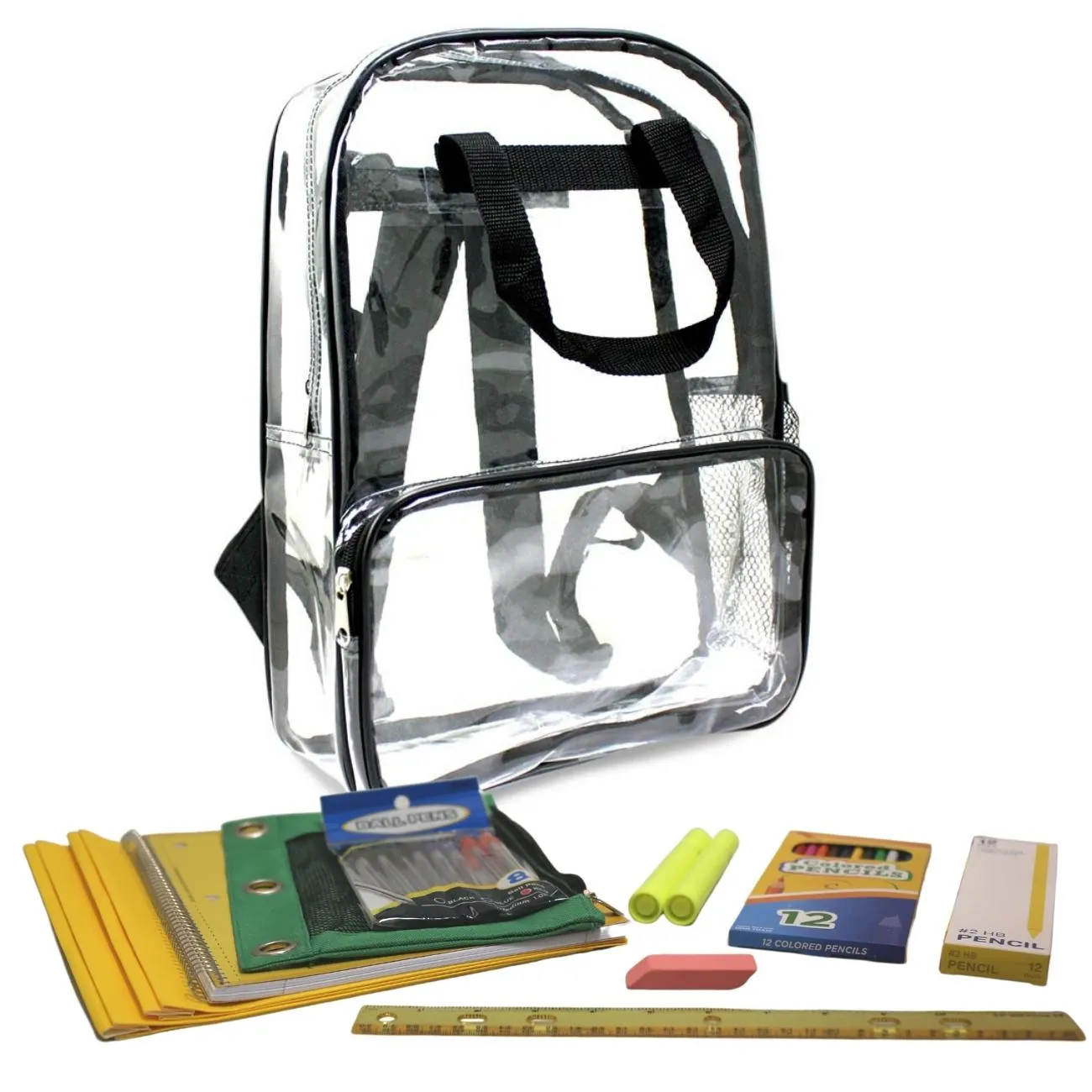 Wholesale 1st-12th Grade Essentials Kit (40 Items per Kit) in 18" Clear Backpack