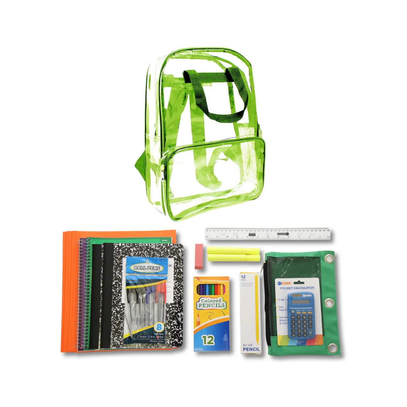 Wholesale 6th-12th Grade Deluxe Kit (46 Items per Kit) in 18" Clear PVC Backpack