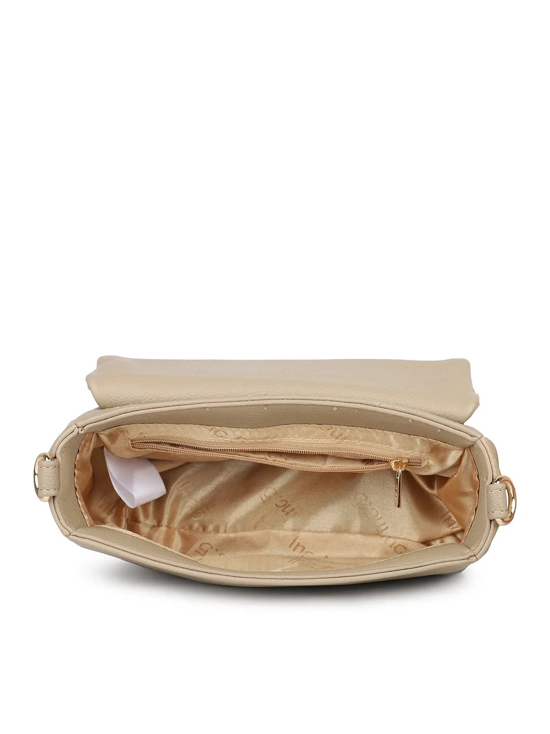 Women Beige Solid Sling Bag